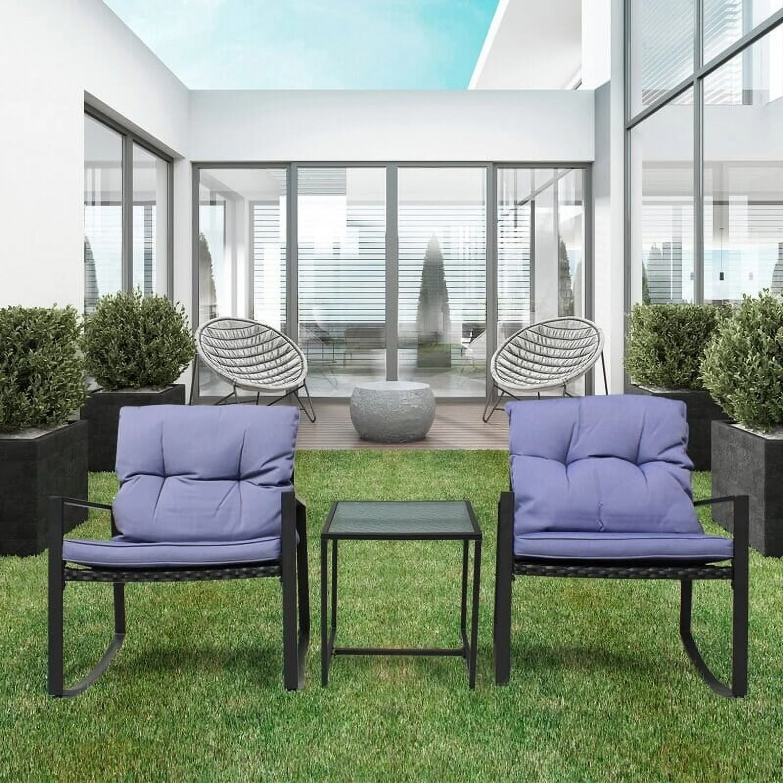 ixir  3-Piece Rocking Bistro Set Seating Group with Cushions Grey