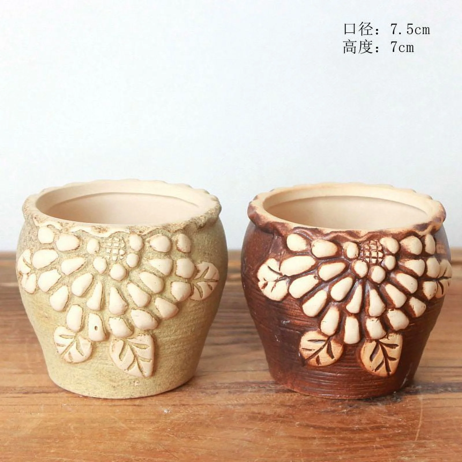 Rustic Ceramic Succulent Planter - Office Green Plant Pot for Desktop Gardening