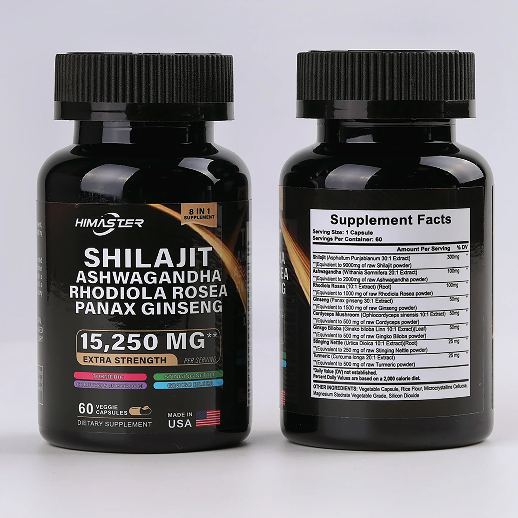 Himaster Shilajit Pure Himalayan 9000MG, Energy Booster Ashwagandha 2000MG, Panax Ginseng 1500MG, Turmeric 500MG, Ginkgo Biloba 500MG, Cordyceps Mushroom 500