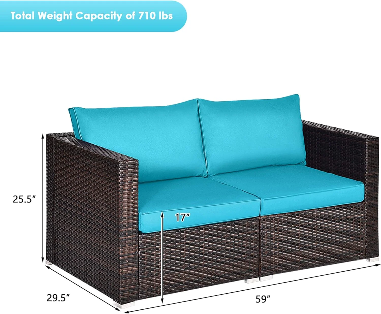 ASDRFYU 2 PCS Patio Wicker Corner Sofa Set   Loveseat w/4 Zippered Cushions  Additional Seat Sectional Sofa Set for Backyard Balcony Patio Garden Poolside  Blue