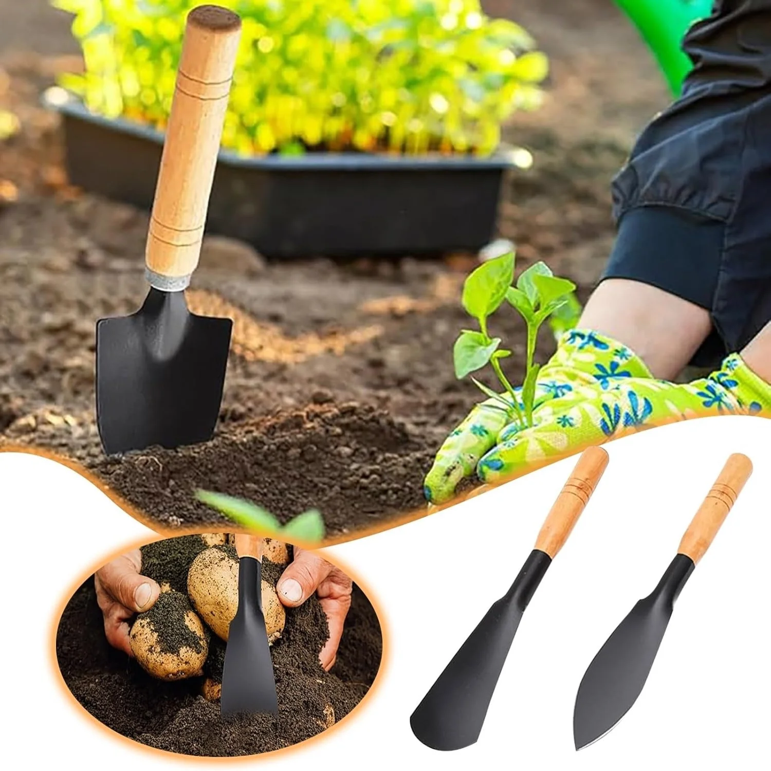 Efficient and Ergonomic Heavy Duty Small Gardening Hand Shovel and Trowel Set with 2PCS  Perfect for Protecting Soil Crops and Digging - Ideal for Garden Work with Pointed and Flat Head D
