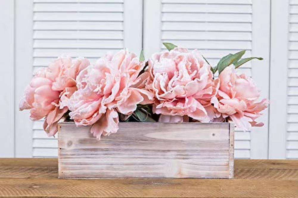 Wood Planter Box Set, Rustic Whitewash, Plastic Liner, 12x4 Inch (Set of 4)