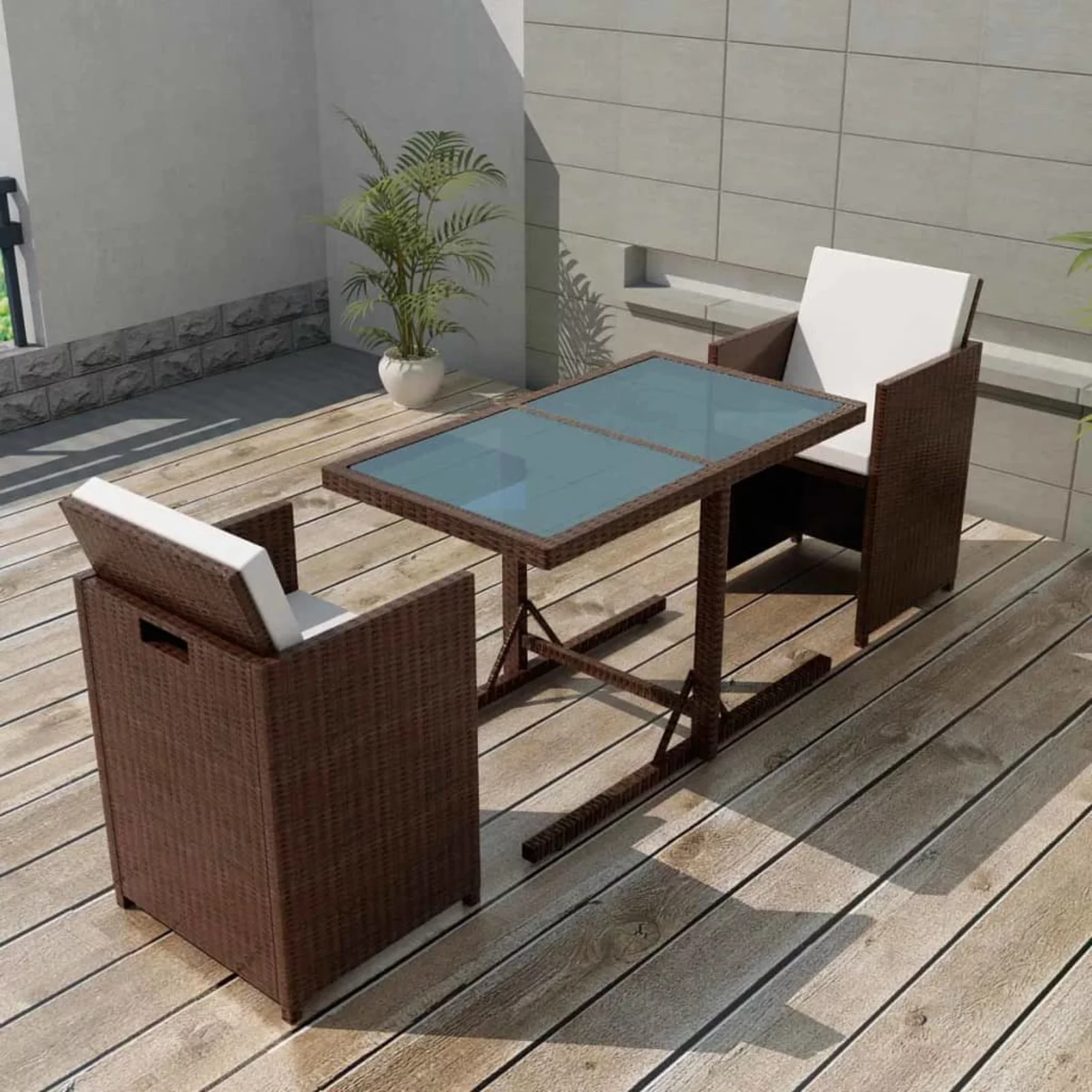 Andoer 3 Piece Bistro Set with Cushions Poly Rattan Brown