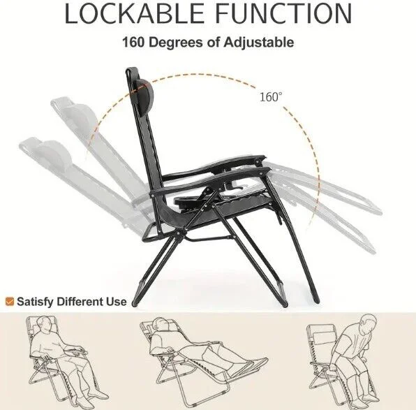 2 Zero Gravity Folding Lawn Recliner  Outdoor Patio  Beach Chair with Cup Holder