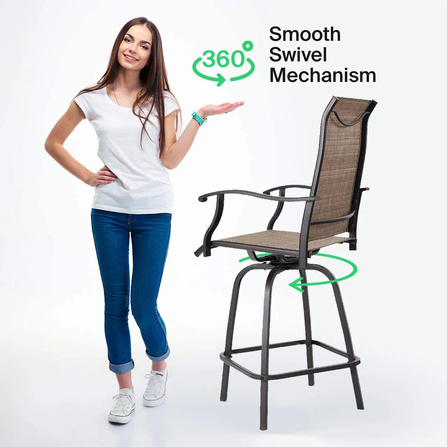 Nikias 3 Peice High Swivel Bar Set – 2 Sturdy Chair And a High Squire Glass Table