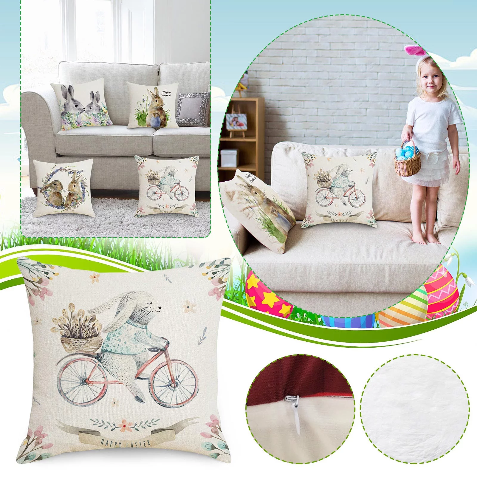 SIfdSeng Body Pillow Case Cotton Print Easter Linen Hugging Pillow Case Santa Pillow Case Printed Pillow Sofa Cushion Summer Pillow Covers Silk Pillow Cases with Zipper Pattern