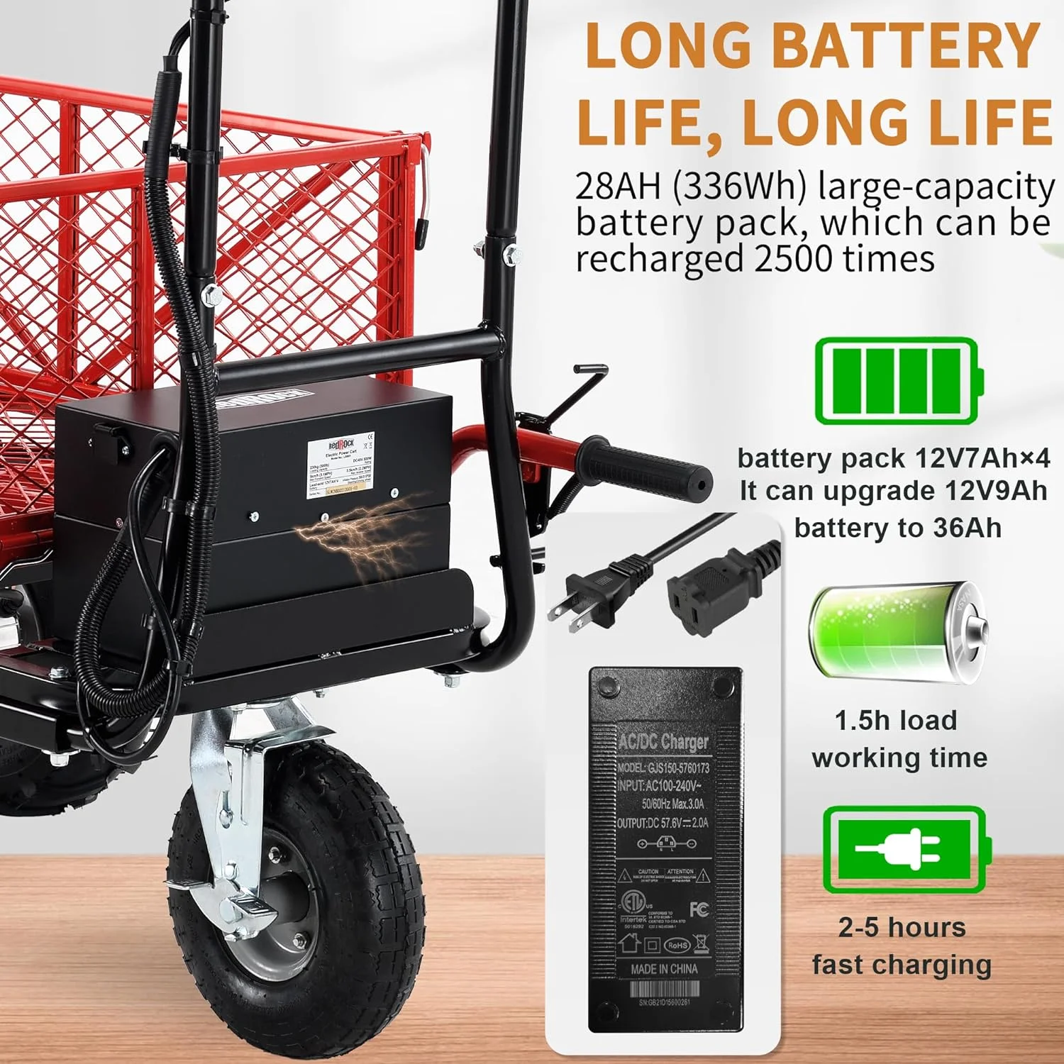 Bellemave Utility Cart Electric Powered Cart, 48V28Ah 500W Capacity 500lbs (230kg) Material Hauler 1000lbs Towing Garden Cart-Black