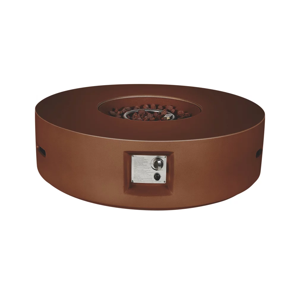 Lexora Home Brenta Outdoor Gas Fire Pit Table with Burner Kit in Rustic Brown