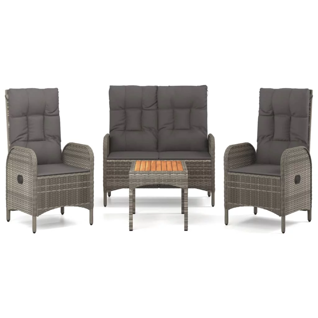 Anself 4 Piece Patio Dining Set with Cushions Gray Poly Rattan