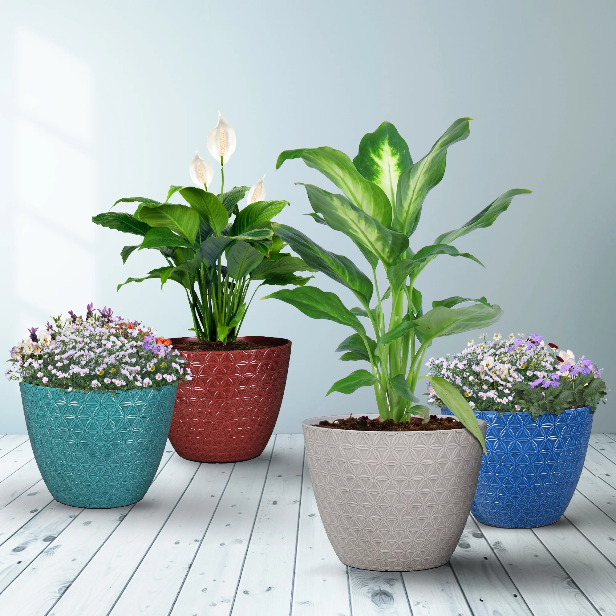 Better Homes & Gardens Fossano Blue Resin Planter, 15.9in x 15.9in x 12.1in