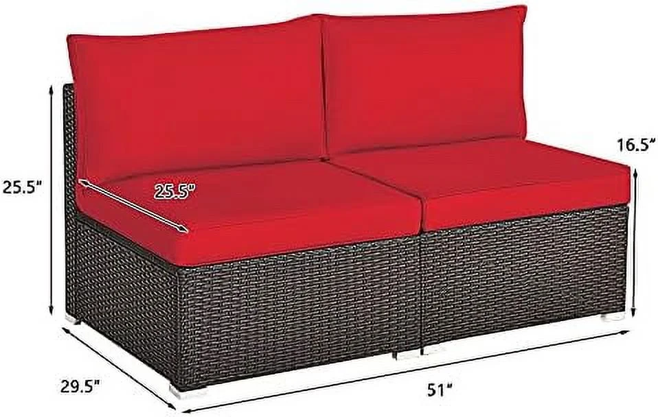 HBBOOMLIFE 2 Piece Wicker Sectional Armless Chairs  Outdoor Rattan Sectional Sofa Set w/Cushions for Seat and Back  Additional Seats for Garden Balcony Patio Poolside  Brown