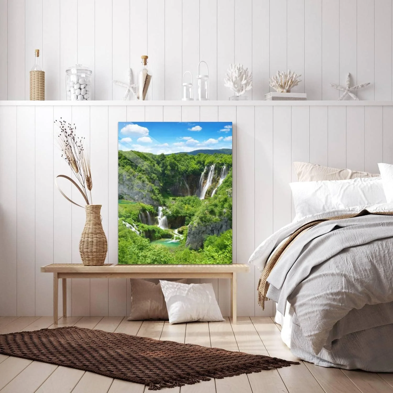 HelloGlass Tempered Glass Wall Art Decor Waterfalls in Plitvice Lakes National Park Croatia Prints On Glass Paingting Picture Modern Artworks For Living Room Bedroom Office 12x8inch