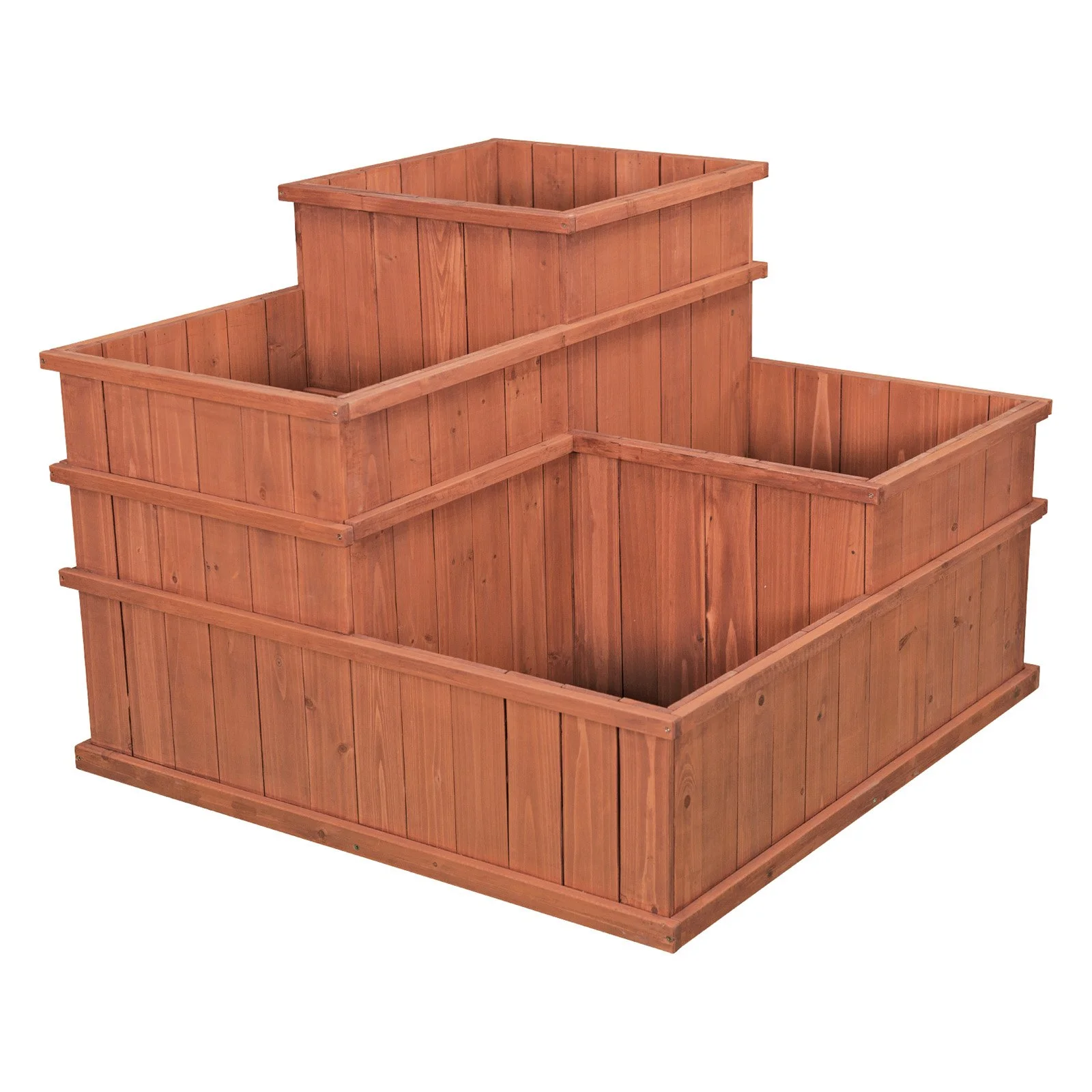 Leisure Season 4 Separate Compartments Wood Planter in Medium Brown