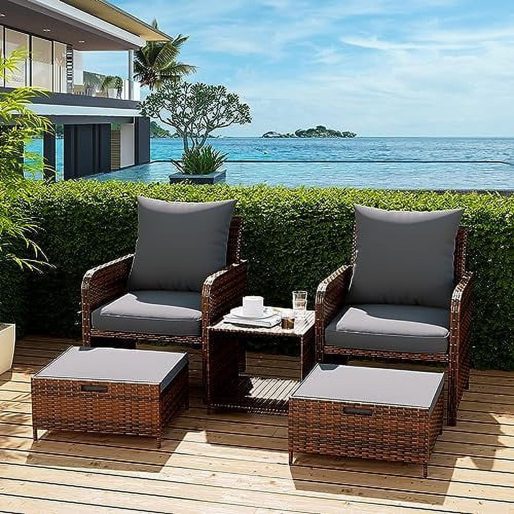 AEFRGHS 5 Piece Patio  Set  Outdoor Patio Conversation Rattan Chair with Ottomans w/ Coffee Table for Patio  Space Saving Design for Balcony Poolside Front Porch Deck  Navy