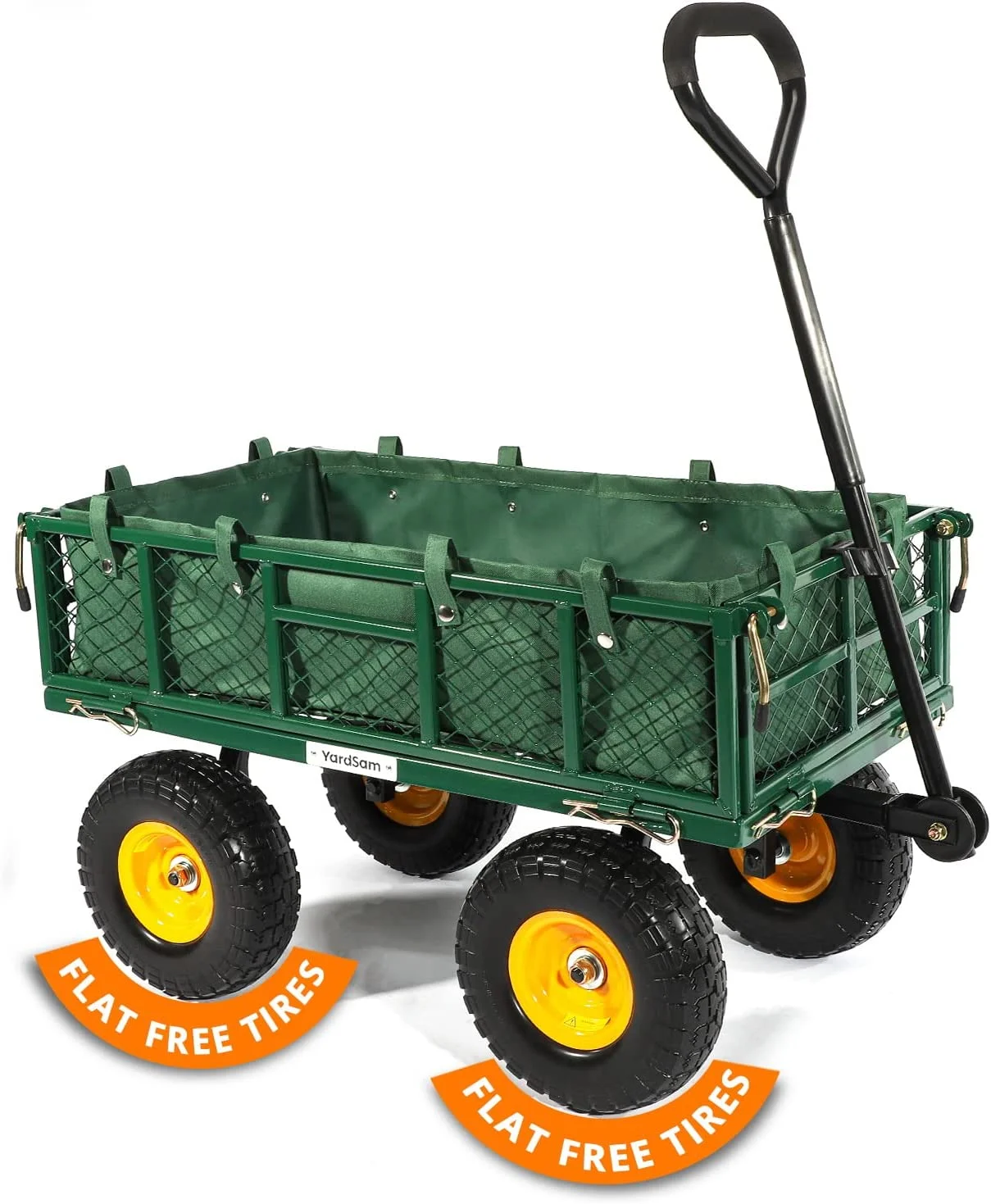 Heavy Duty Steel Garden Cart with No-Flat Tires and Liner, 400Lb Capacity Lawn Yard Wagon with Flat-Free Tire Solid Wheels and Removable Sides for Outdoor, Gardening, Farm, Ranch - Green