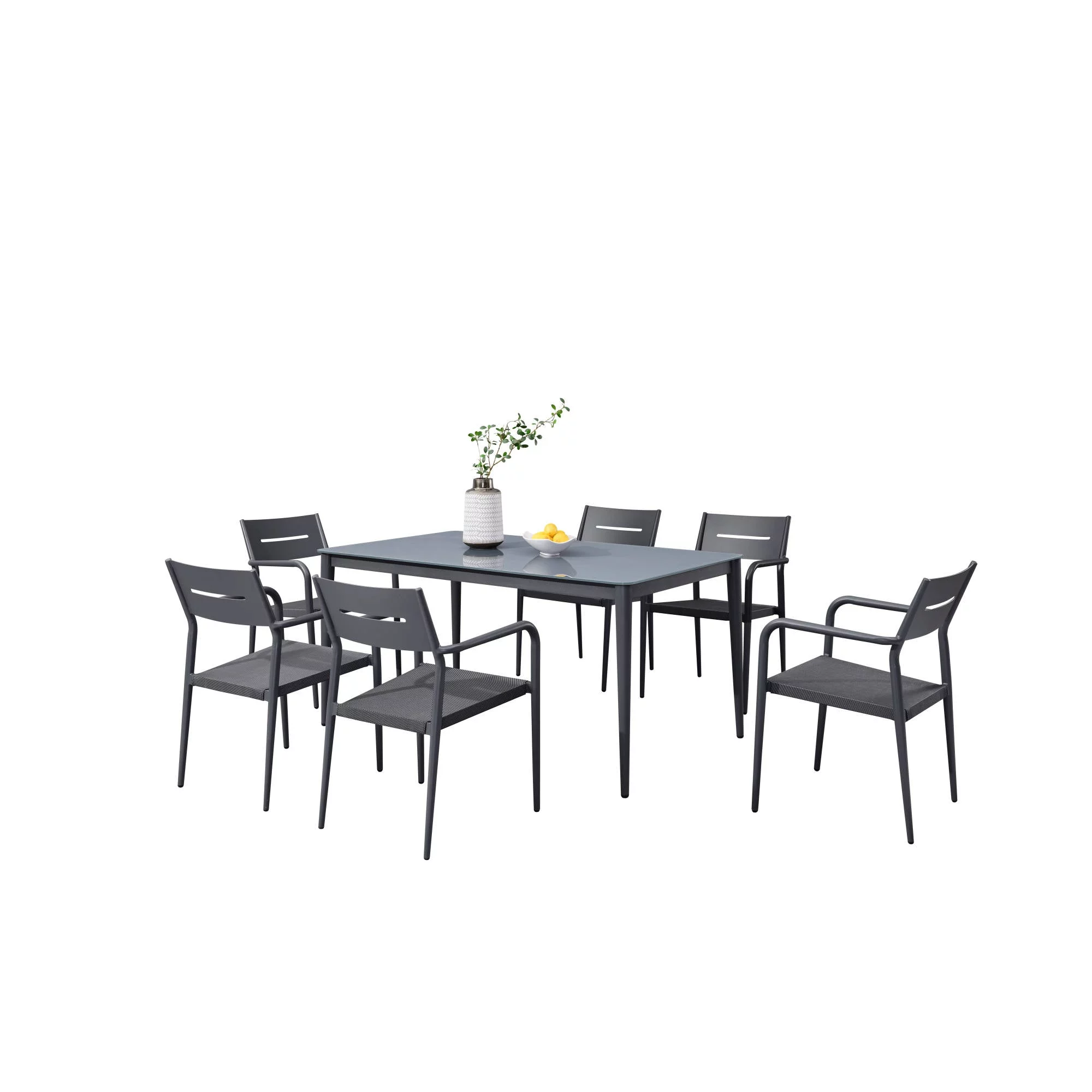 Bluewave Bali 7-Piece Contemporary Outdoor Patio Dining Set Slate Grey