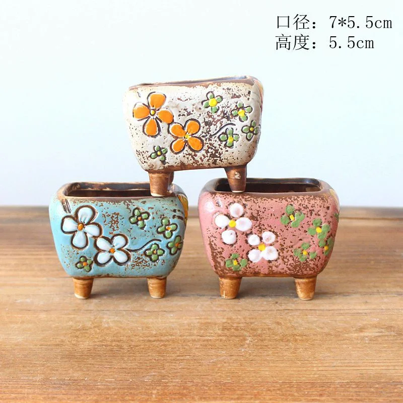 Hand-Painted Ceramic Succulent Flower Pot - Desktop Planter