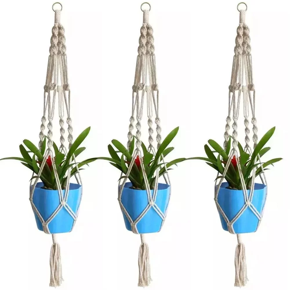 NGOFOEN Macrame Plant Hanger Flower Pot Holder Hanging Rope Basket,Beige Rope Plant Hanger.