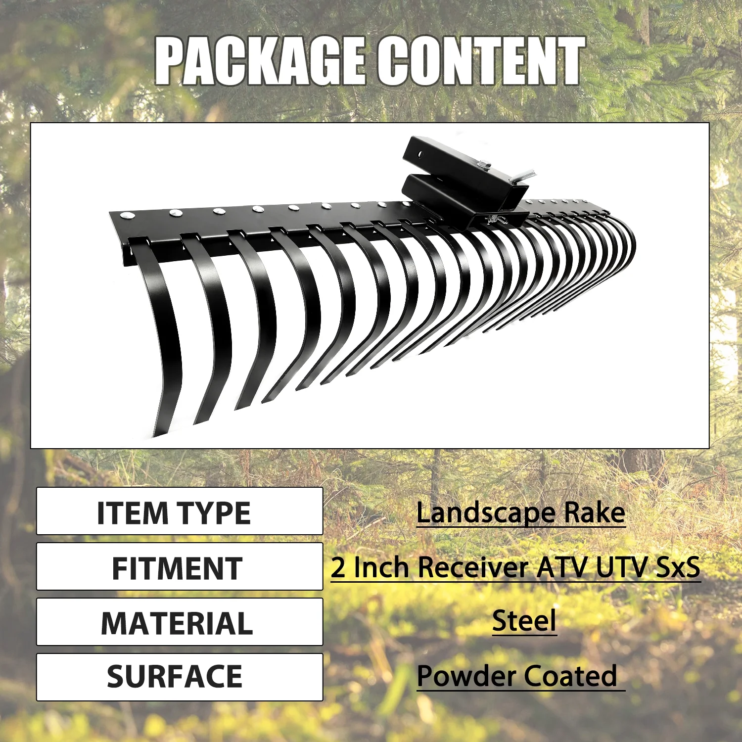 Kojem 5FT Pine Straw Rake Landscape Driveaway Lawn Yard Beach Cleaning for ATV UTV SxS 48