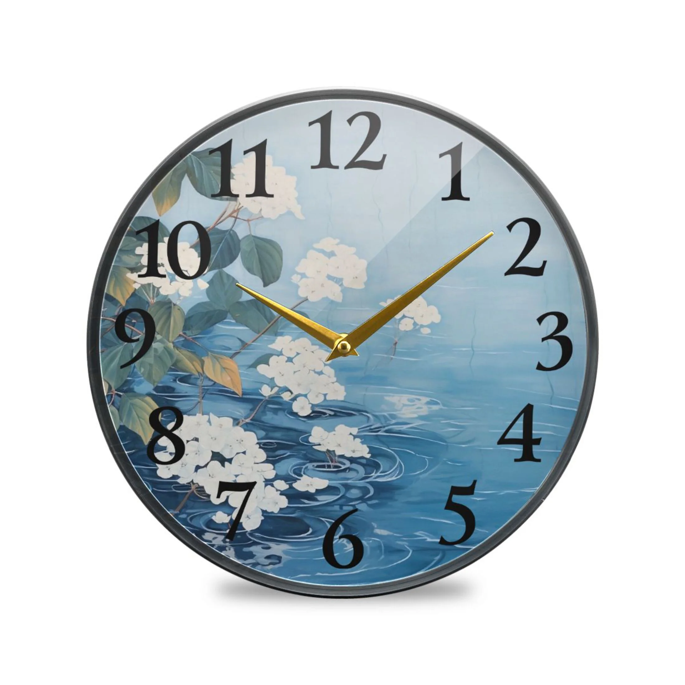 Floral on Water Wall Clocks Battery Operated 9.5 Inch Round Clock Acrylic Silent Non-Ticking Bedroom Living Room Decorative Clocks