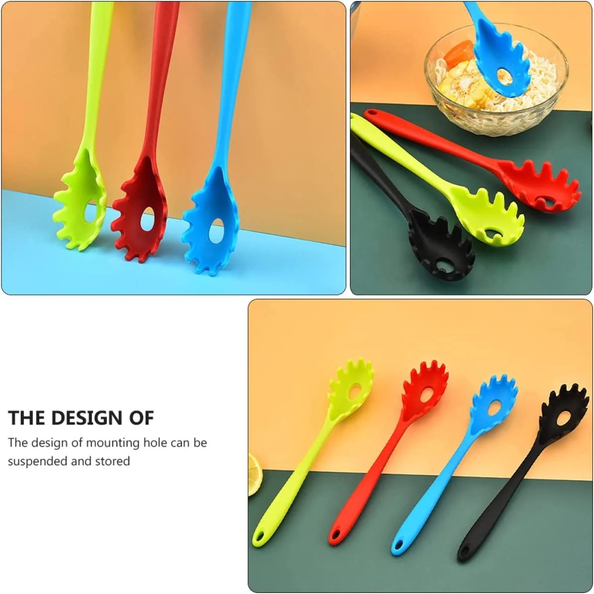 4pcs Tools Noodle Forks Skimmer Serving Food Utensils Noddle Sifter and Spaghetti Color Cooking Black Heat Pasta Fork High Colanders Spoon Kitchen Kitchenware Red Ladle Sieve