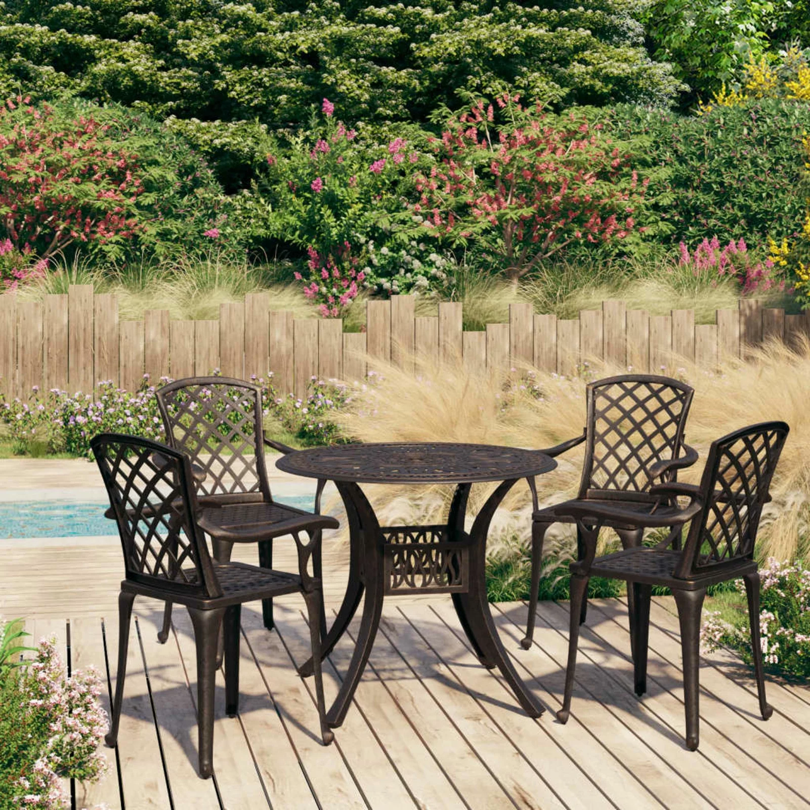 Carevas 5 Piece Bistro Set Cast Aluminum Bronze