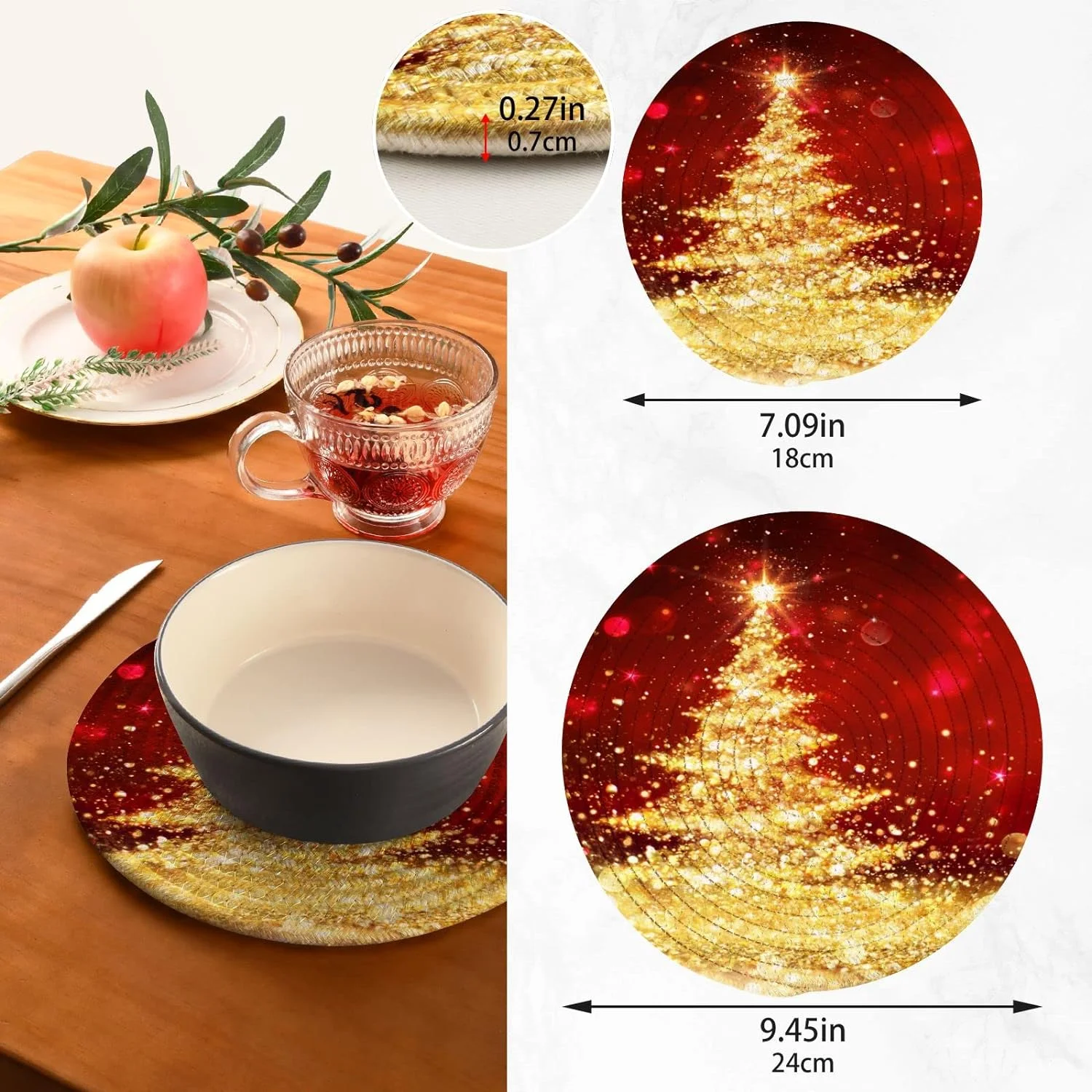 SKYSONIC Christmas Tree Pot Holders Set Trivet Glitter Winter Hot Pads Potholder Cotton for Kitchen Weave Pot Mat Cooking Baking Decor Home