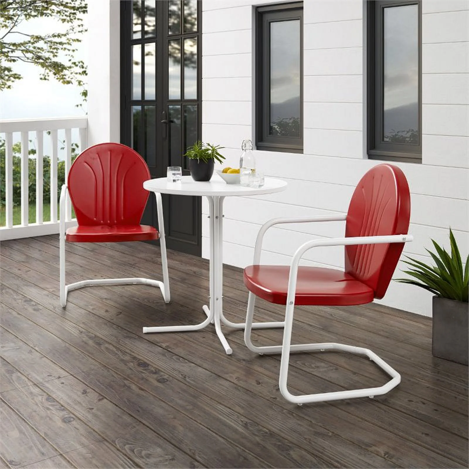 Afuera Living Modern 3 Piece Outdoor Bistro Set in Bright Red Gloss