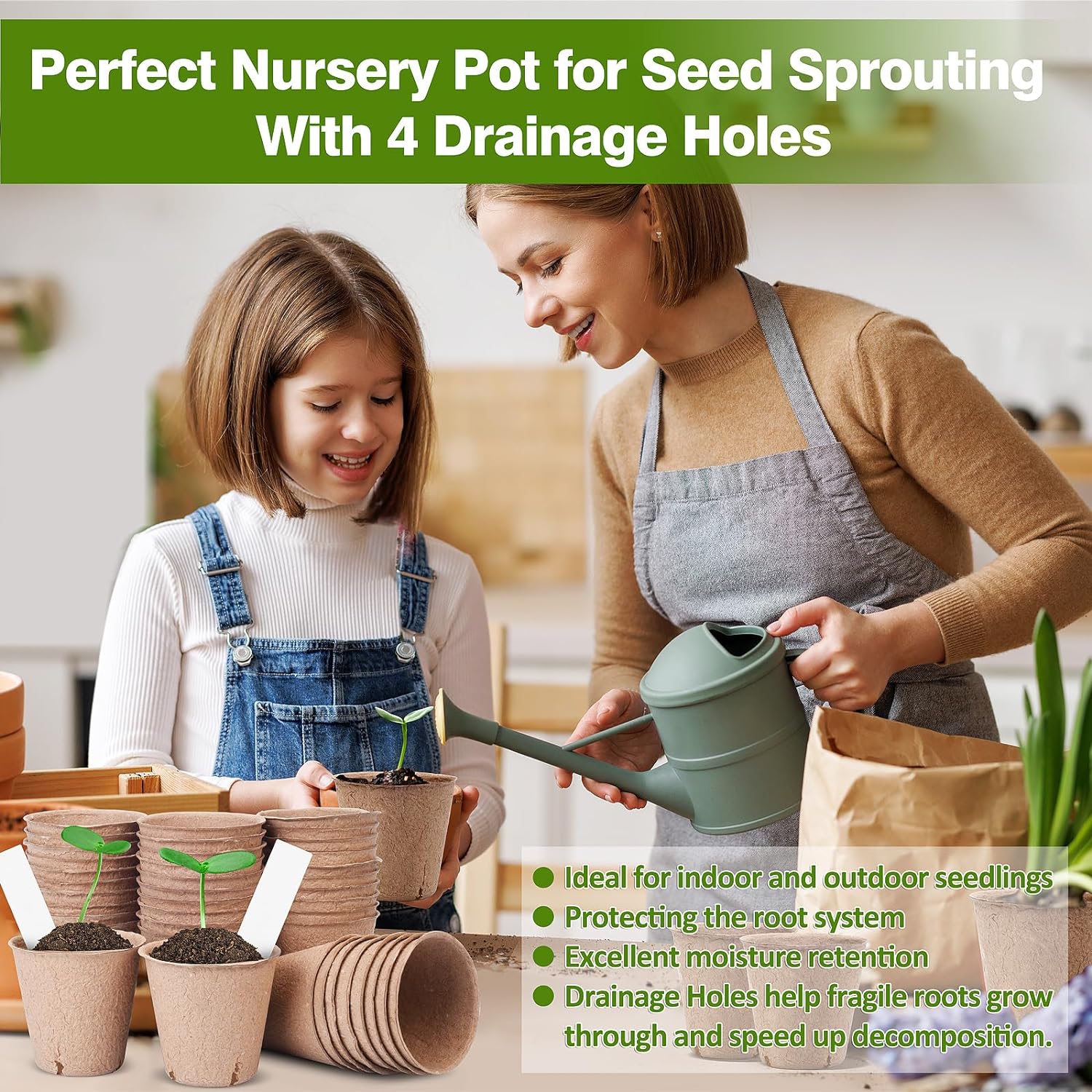Paper Seedling Pot With 20 Plant Labels, Biodegradable Circular Plant Pot, Nursery Pot With Bottom Drainage Holes (40 Pots/3.15 Inches)