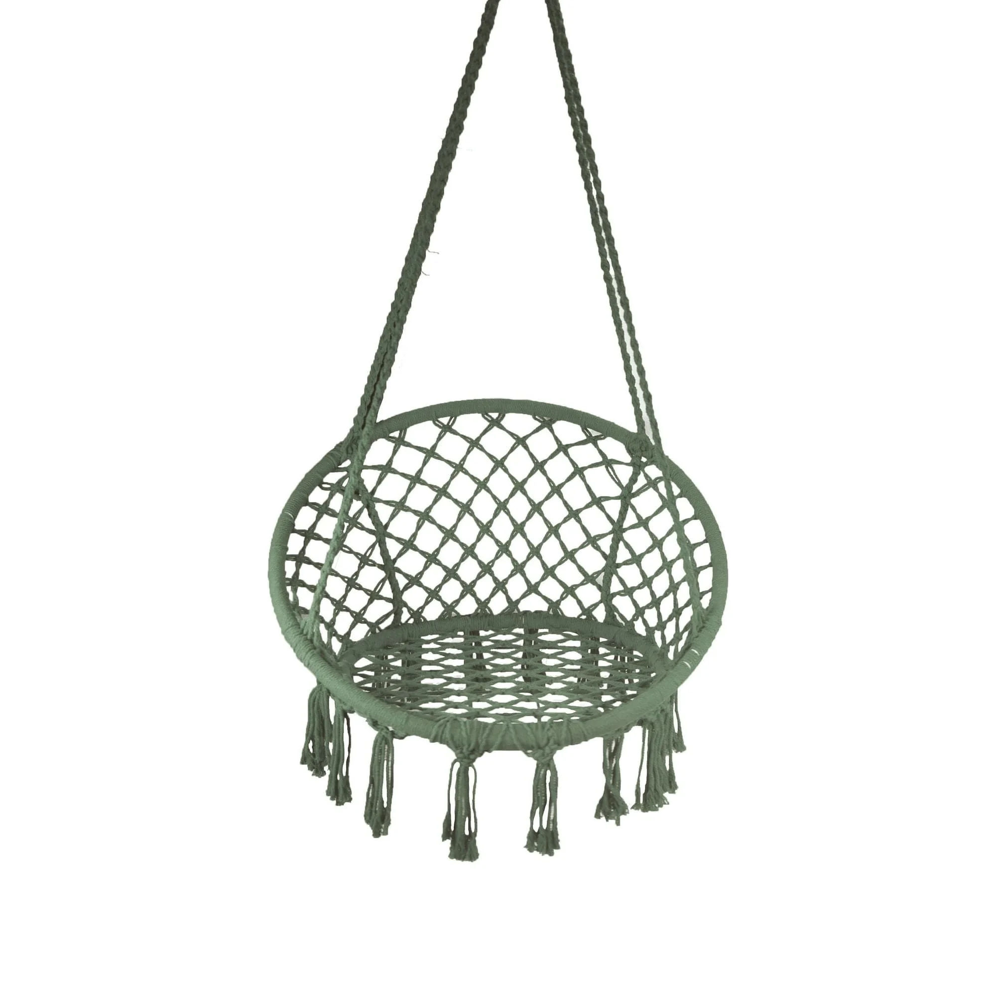 Macrome outdoor hanging chair, cotton blend, weighing 250 pounds Green
