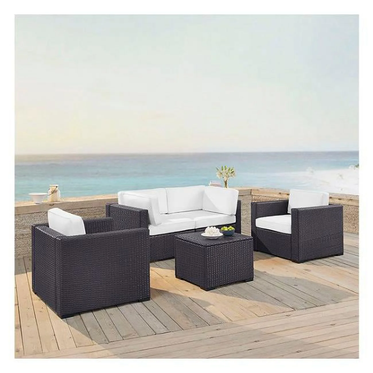 Crosley  Biscayne 5 Piece Outdoor Wicker Seating Set - White