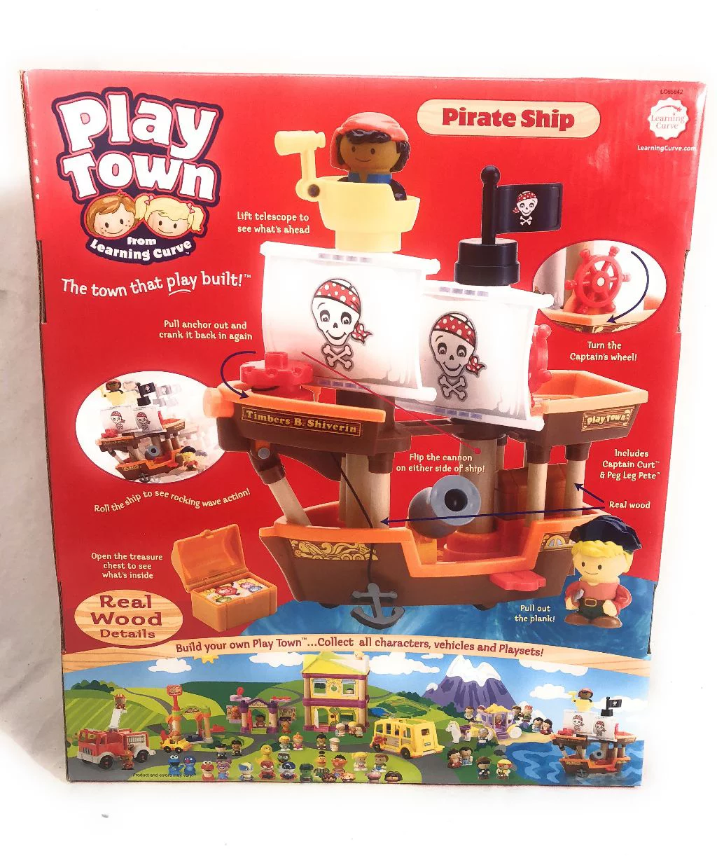 Learning Curve Play Town Pirate Ship and Pirates Set - Wooden Figure Play System
