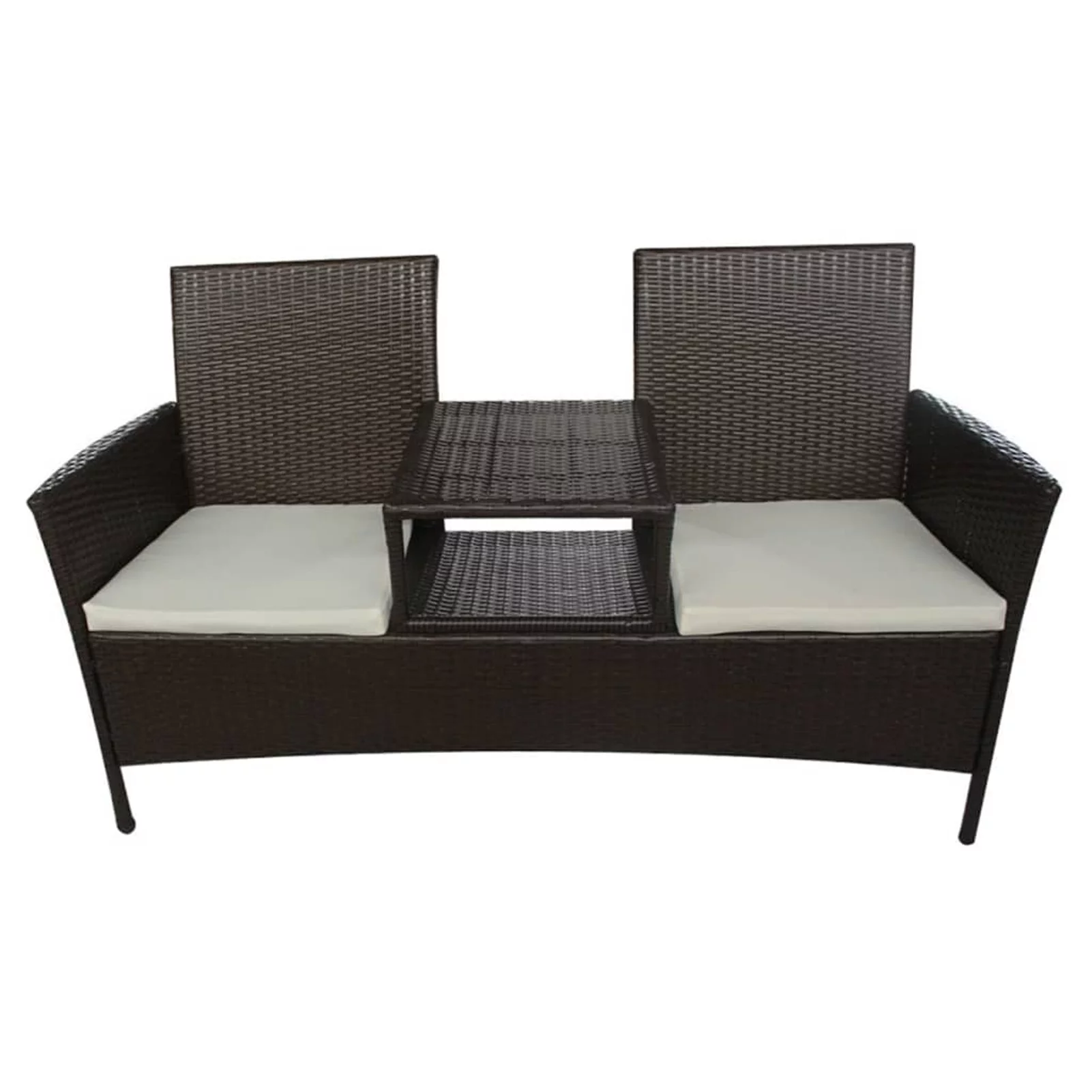 walmeck 2-Seater Patio Sofa with Tea Table Poly Rattan Brown