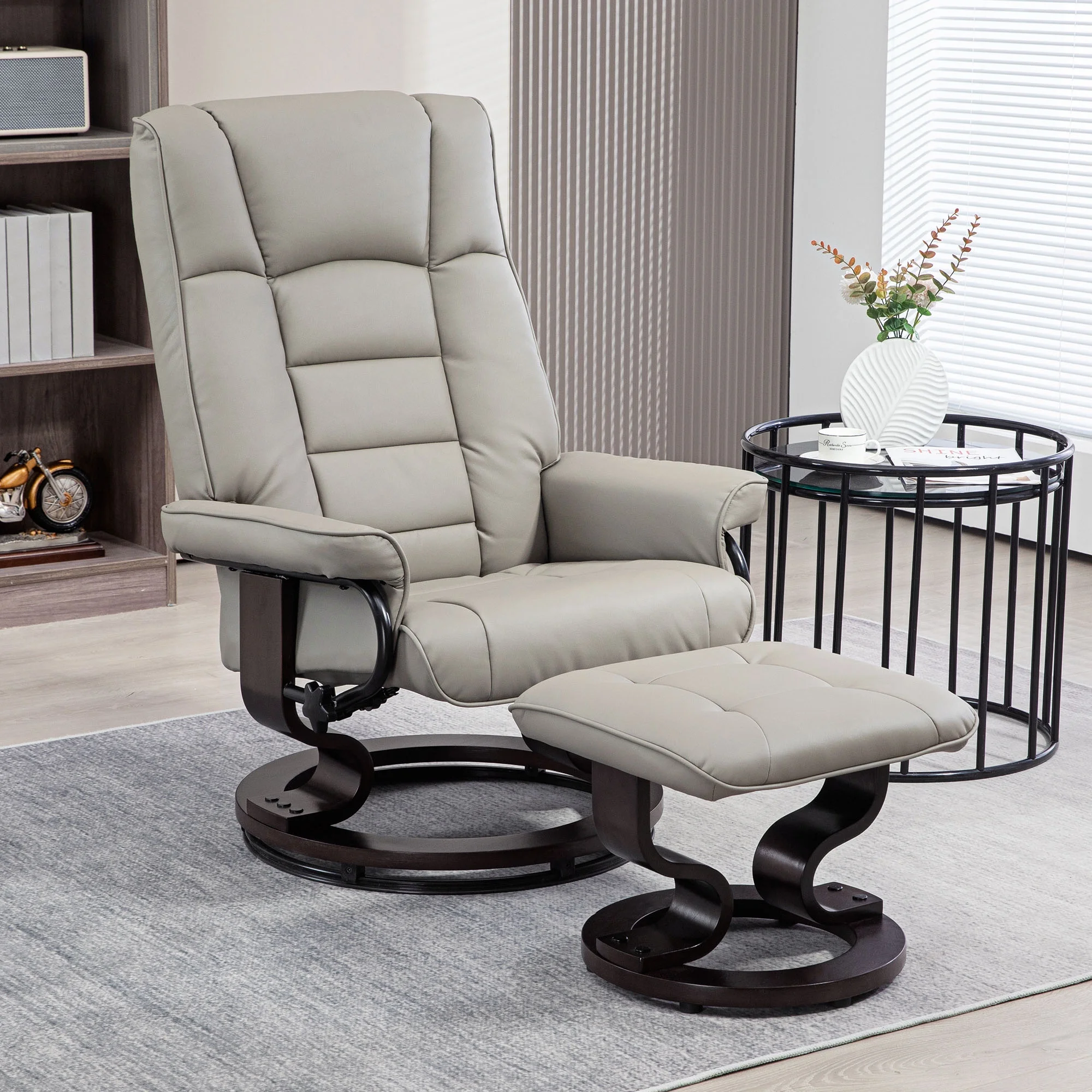 HOMCOM Swivel Recliner with Ottoman, Faux Leather Rocking Chair, Gray