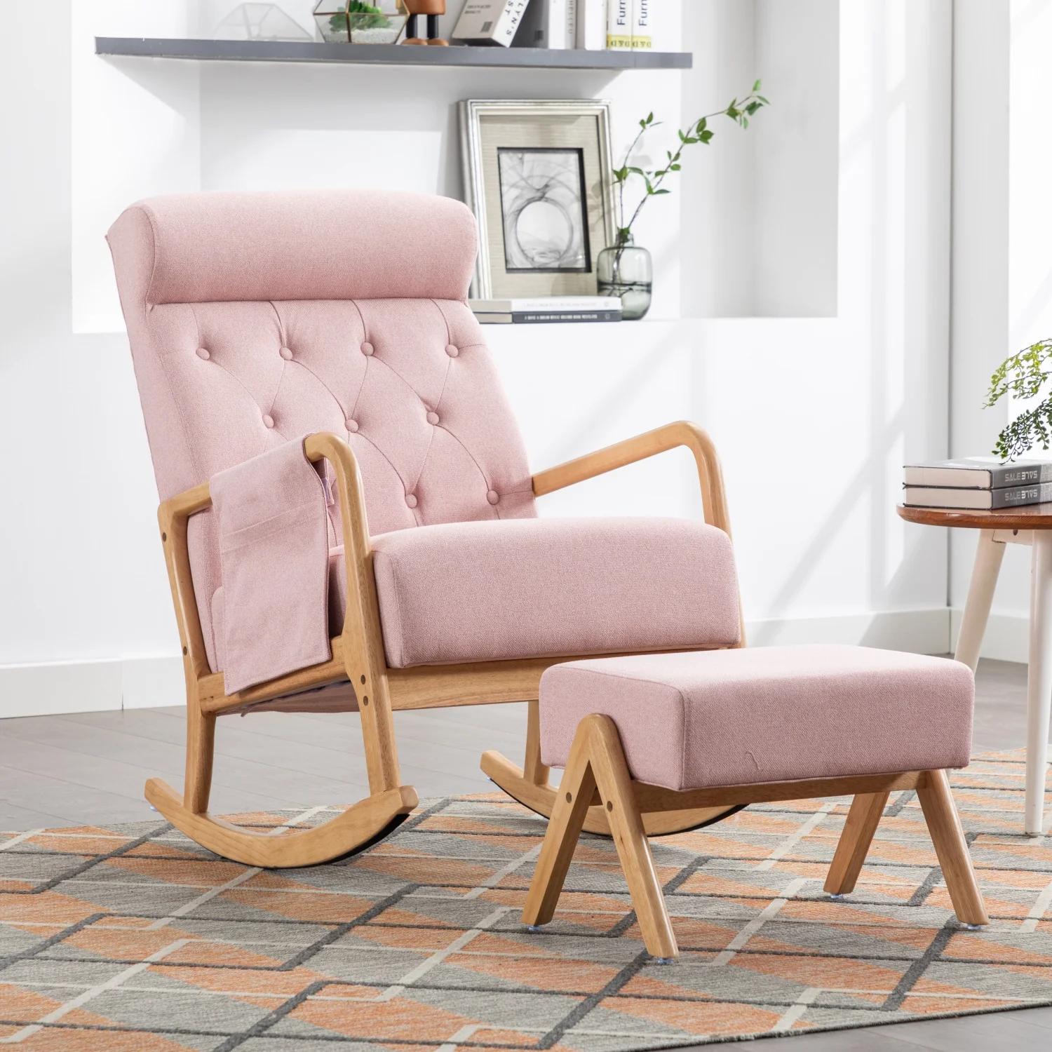 Coolmore Ultimate Comfort Stylish Modern Rocking Chair with Ottoman - High Backrest Accent Glider Rocker Armchair  Thick Padded Cushion  Mid-Century Fabric Upholstery - Perfect for Nurser