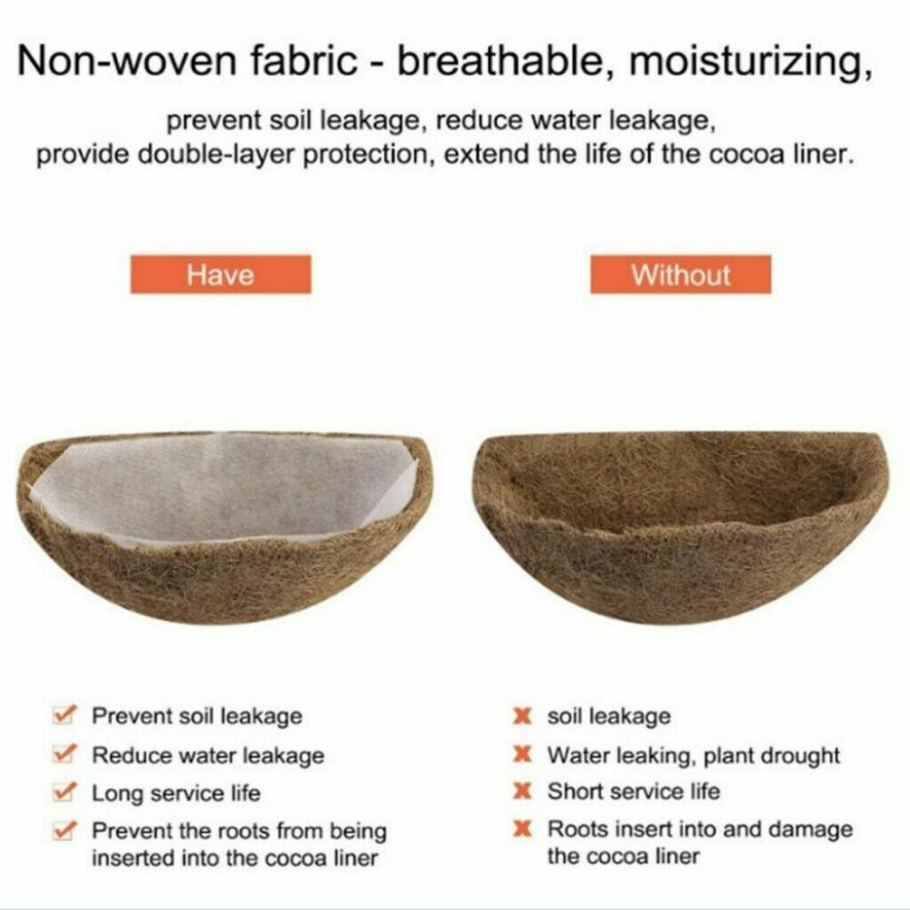 Cocobaby 2Pcs 16 Inches Half Round Thick Coconut Fiber Plant Basket Liner and 2 Linings