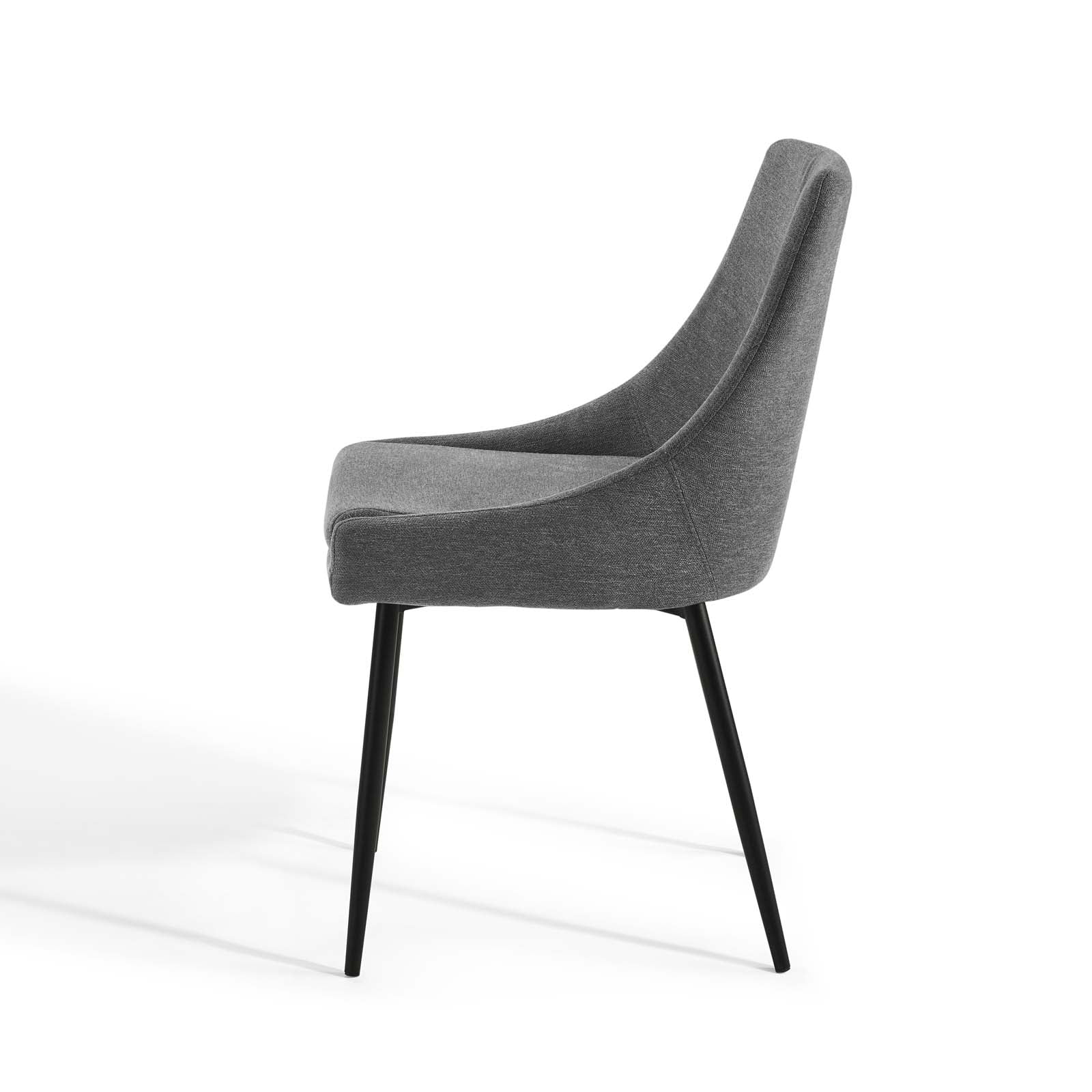 Side Dining Chair, Set of 2, Fabric, Metal Steel, Black Grey Gray, Modern Contemporary Urban Design, Kitchen Room Cafe Bistro Restaurant Hospitality