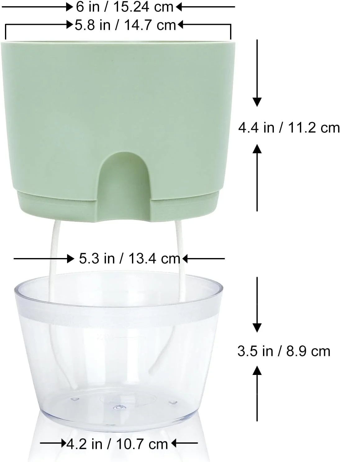 Fairy 4 Pack Plant Pots, African Violet Pots with Wick Rope, Plastic Self Watering Pots with Drainage Holes and Saucers, 6inches, Green