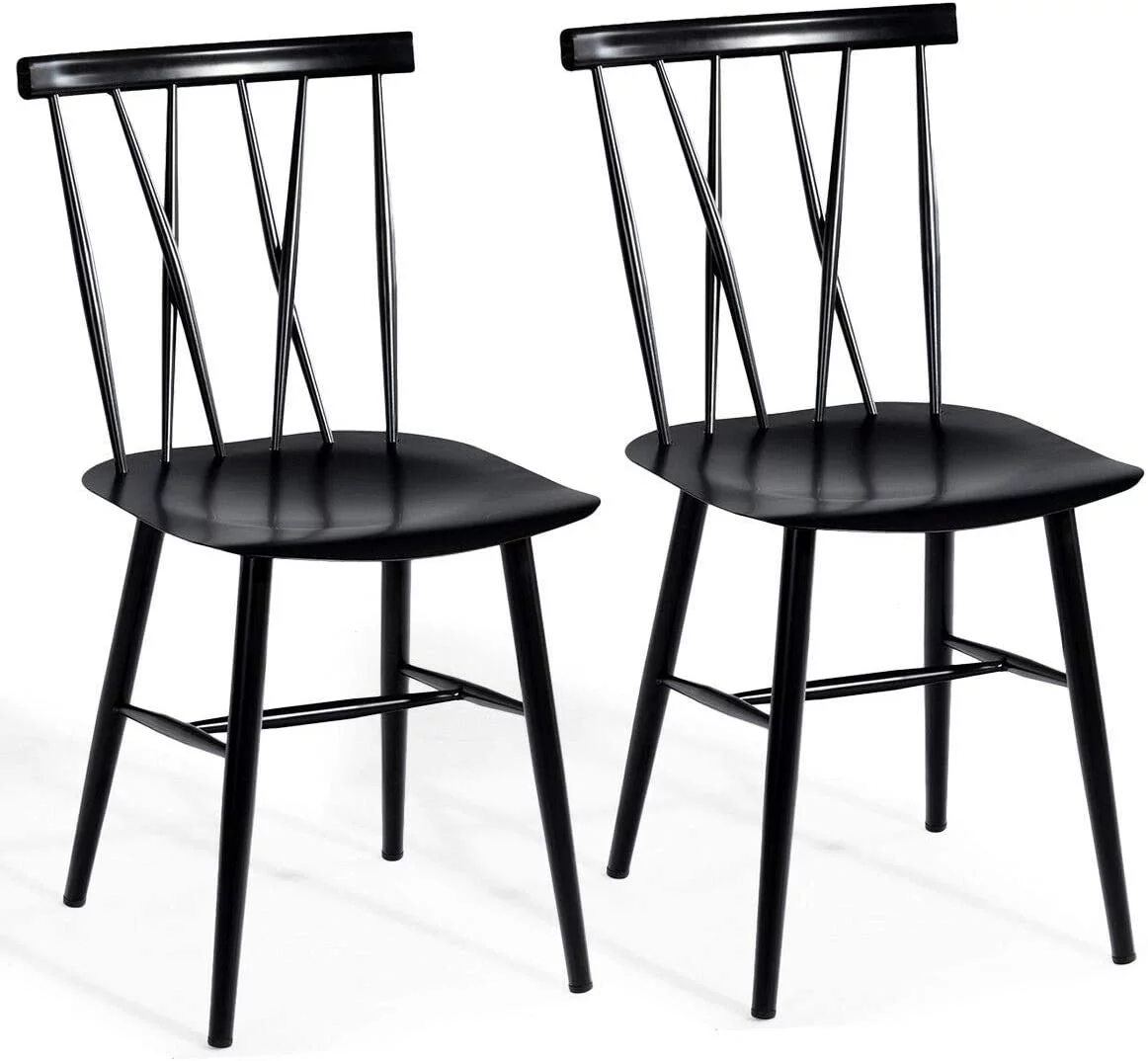 Dining Chair Set of 2, Farmhouse Windsor Chairs Dining Room Chairs with Spindle Back and Sturdy Metal Construction, Kitchen Side Chairs for Living Room Restaurant, Black (Height 17'')
