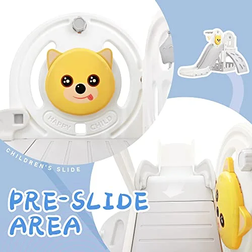 4 in 1 Toddler Climber and Slide Set,Kids Playground Climber Freestanding Slide Playset with Basketball Hoop Play Combination for Babies Indoor & Outdoor(Pink)