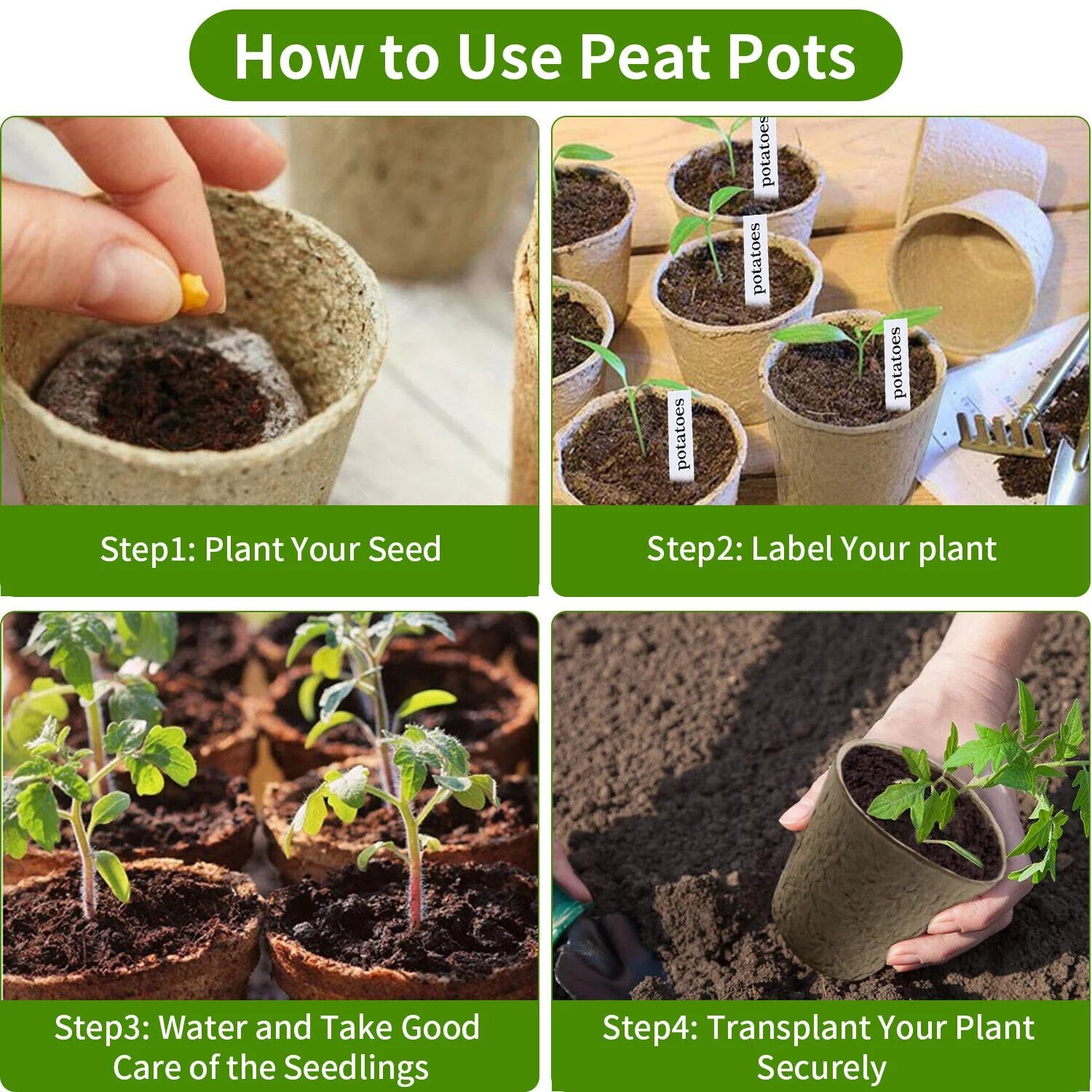 50-100PCS Biodegradable Nursery Pots Garden Plant Grow Seedling Planting Pots US