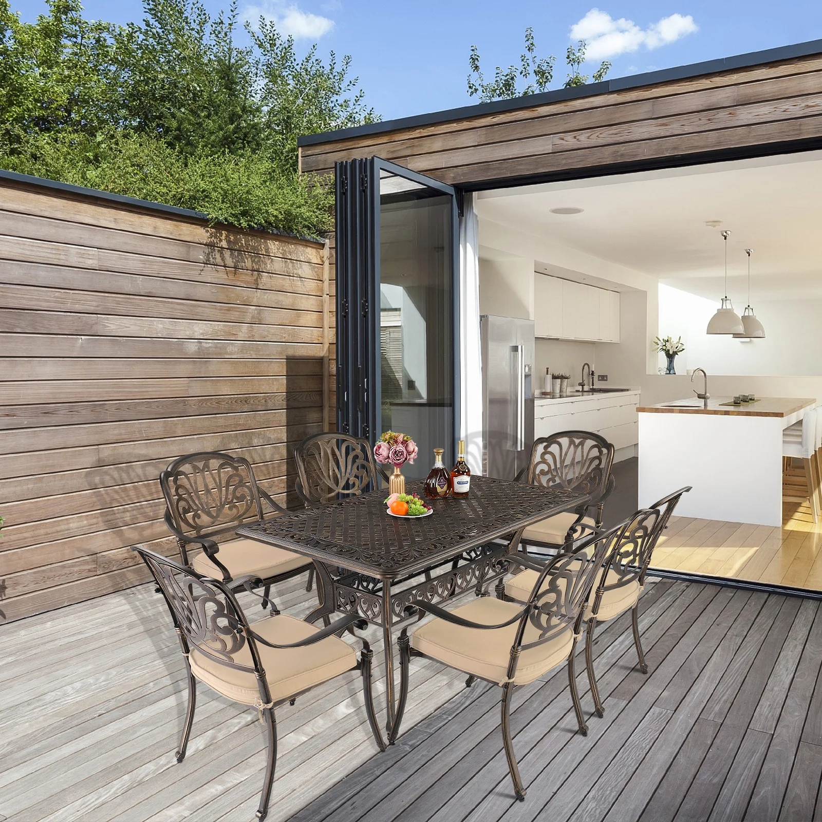 Sale: 2-Pack Cast Aluminum Patio Dining Chairs with Cushions, Stackable Outdoor Bistro Chairs for Balcony Backyard Garden Deck, Antique Bronze Finish