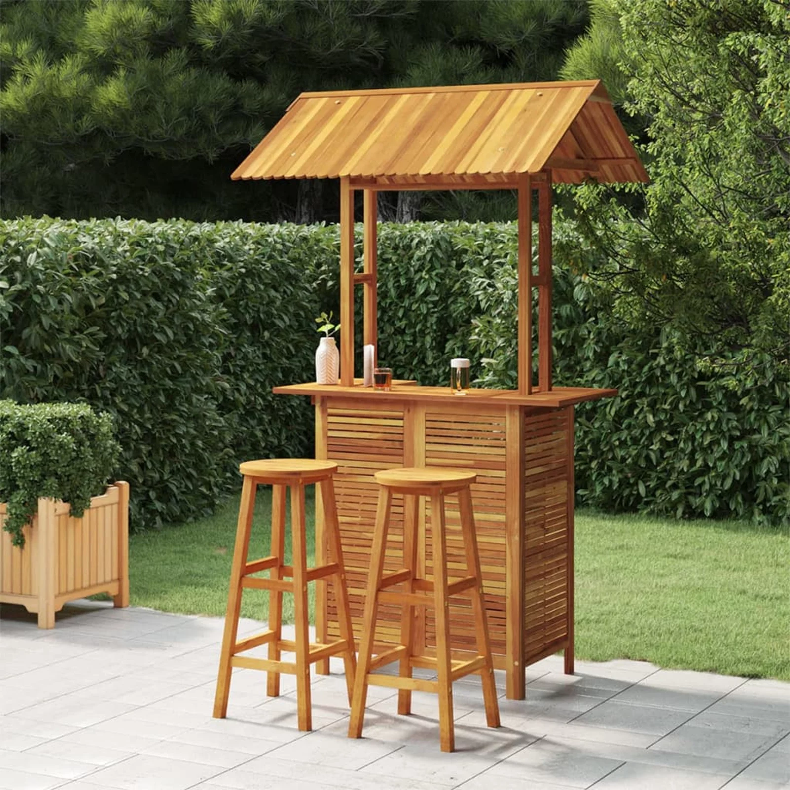 Anself 3 Piece Patio Bar Set Solid Wood Acacia