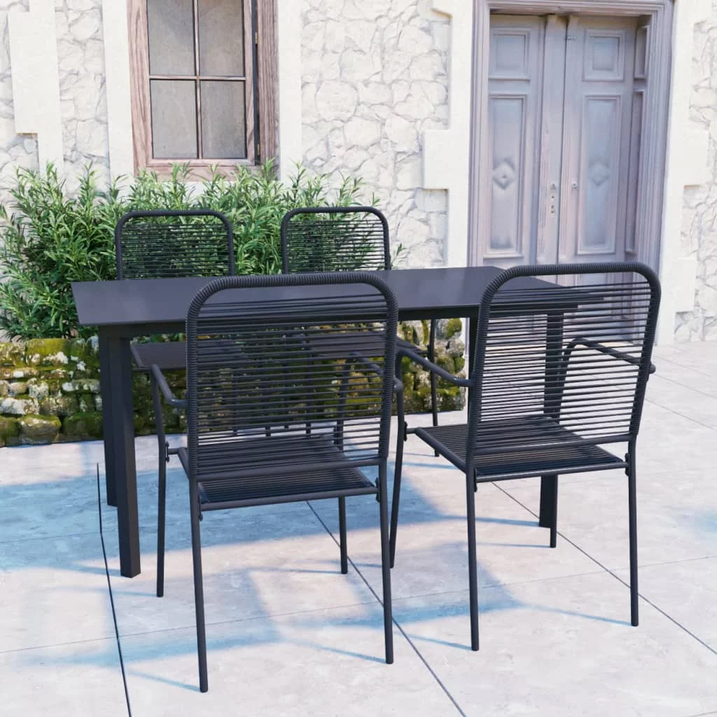Anself 5 Piece Patio Dining Set Black Glass and Steel