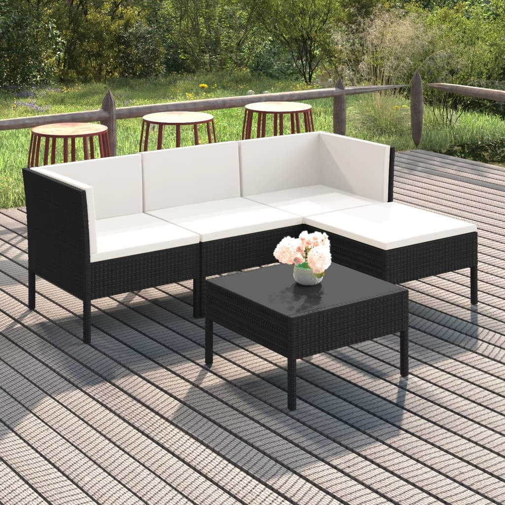 Irfora 5 Piece Patio Set with Cushions Poly Rattan Black