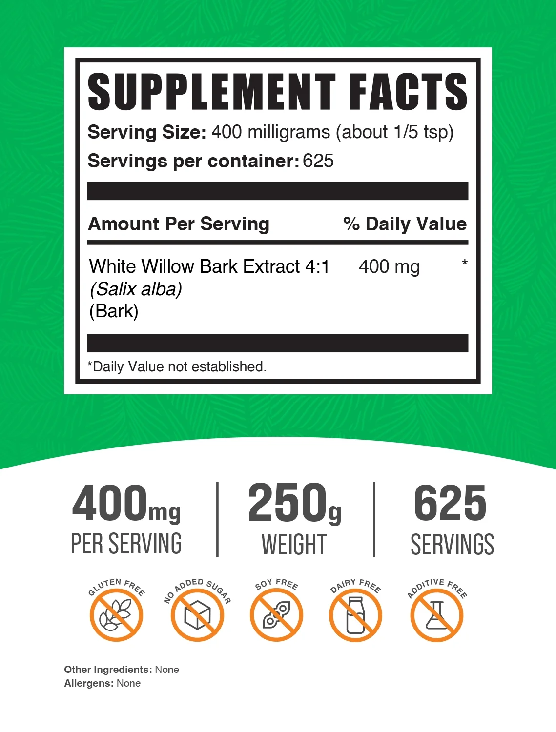 BulkSupplements.com White Willow Bark Extract Powder, 400mg - Heart, Immune & Skin Support Supplement (250G - 625 Servings)