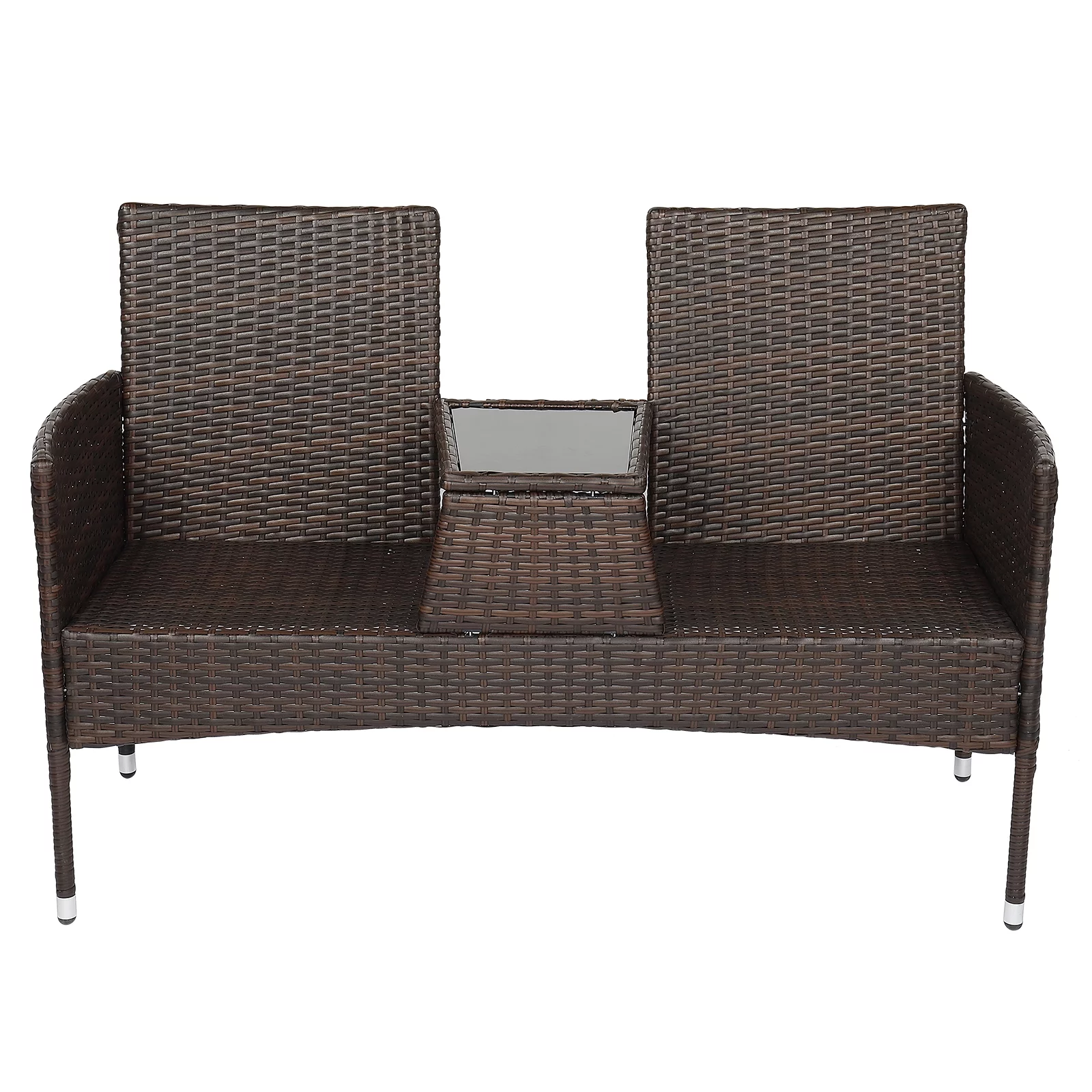 Kmowoo 131*61*83cm Disassembled Iron Frame Brown Gradient Rattan Lover Chair