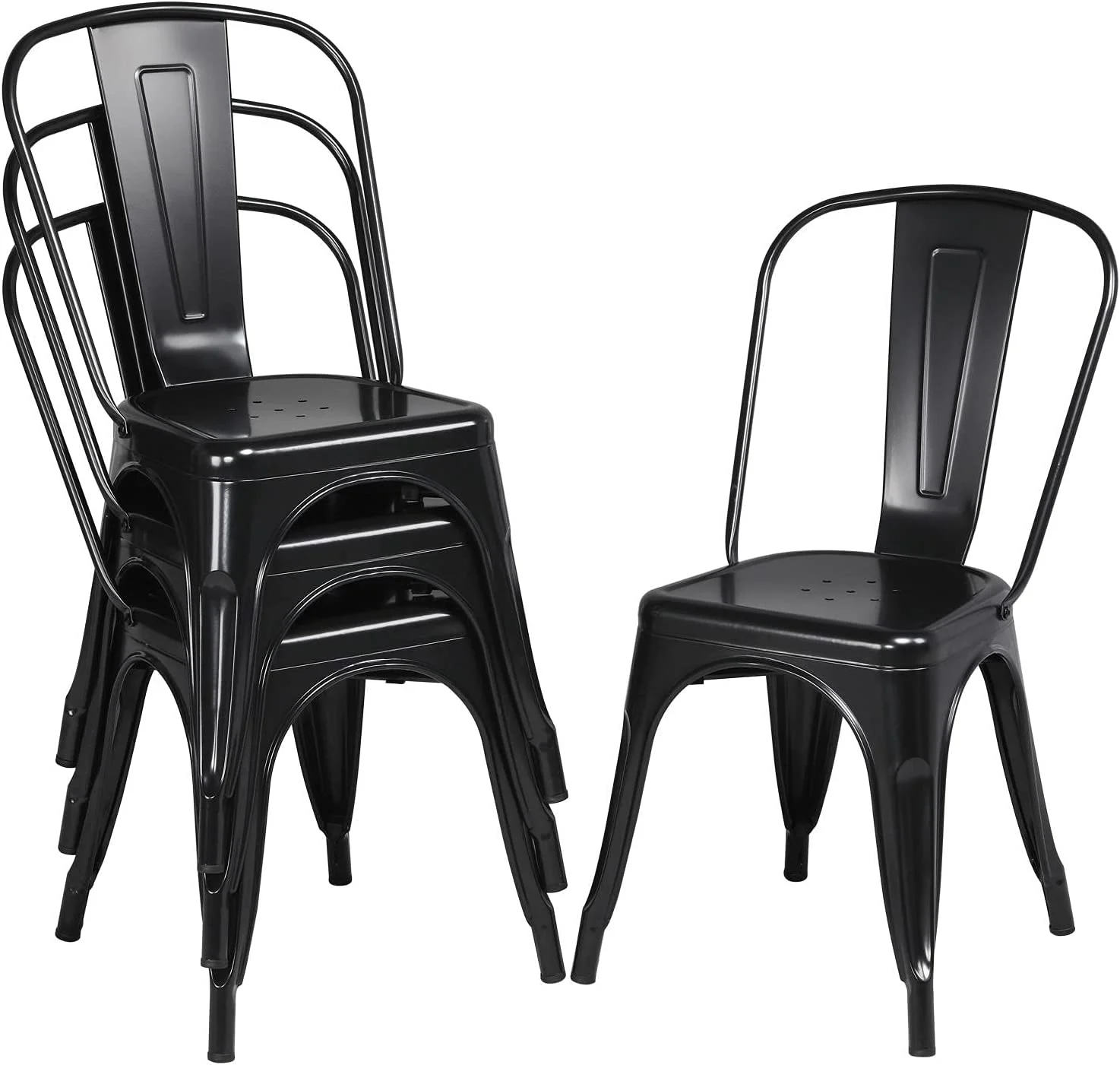 SQTRFJO TUIONMJ Classic Iron Metal Dinning Chairs Indoor-Outdoor Use Chic Dining Bistro Cafe Side Barstool TUIONMJ Chair Coffee Chair Gun Metal Set of 4