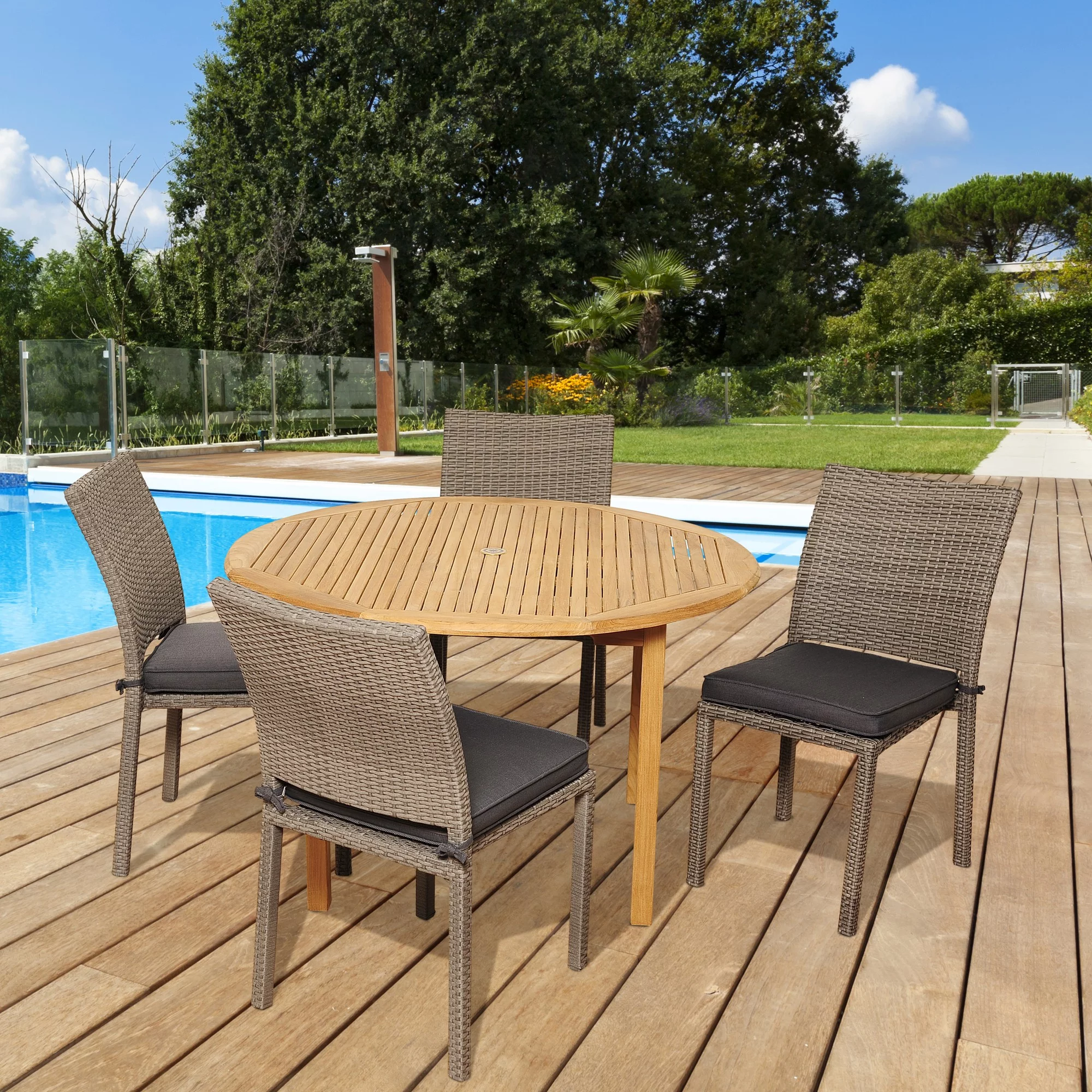 Outdoor Living and Style 5-Piece Brown Anthony Teak Round Outdoor Patio Dining Set 47