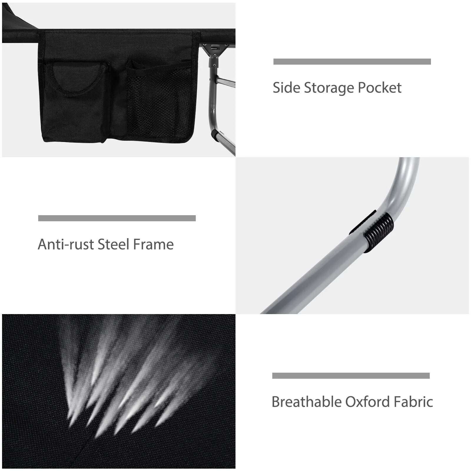 Foldable Sun Shading Lounge Chair Adjustable Beach Sunbathing Recliner W/Pocket